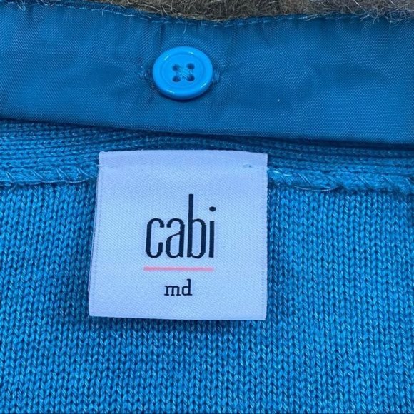 CAbi Tearoom Cardigan w/faux fur collar removable Medium Teal Green EUC - Picture 4 of 14
